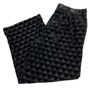 Eloquii‎ Pants Black Crushed Velvet Heart Print Size 18 Wide Leg Event Cocktail